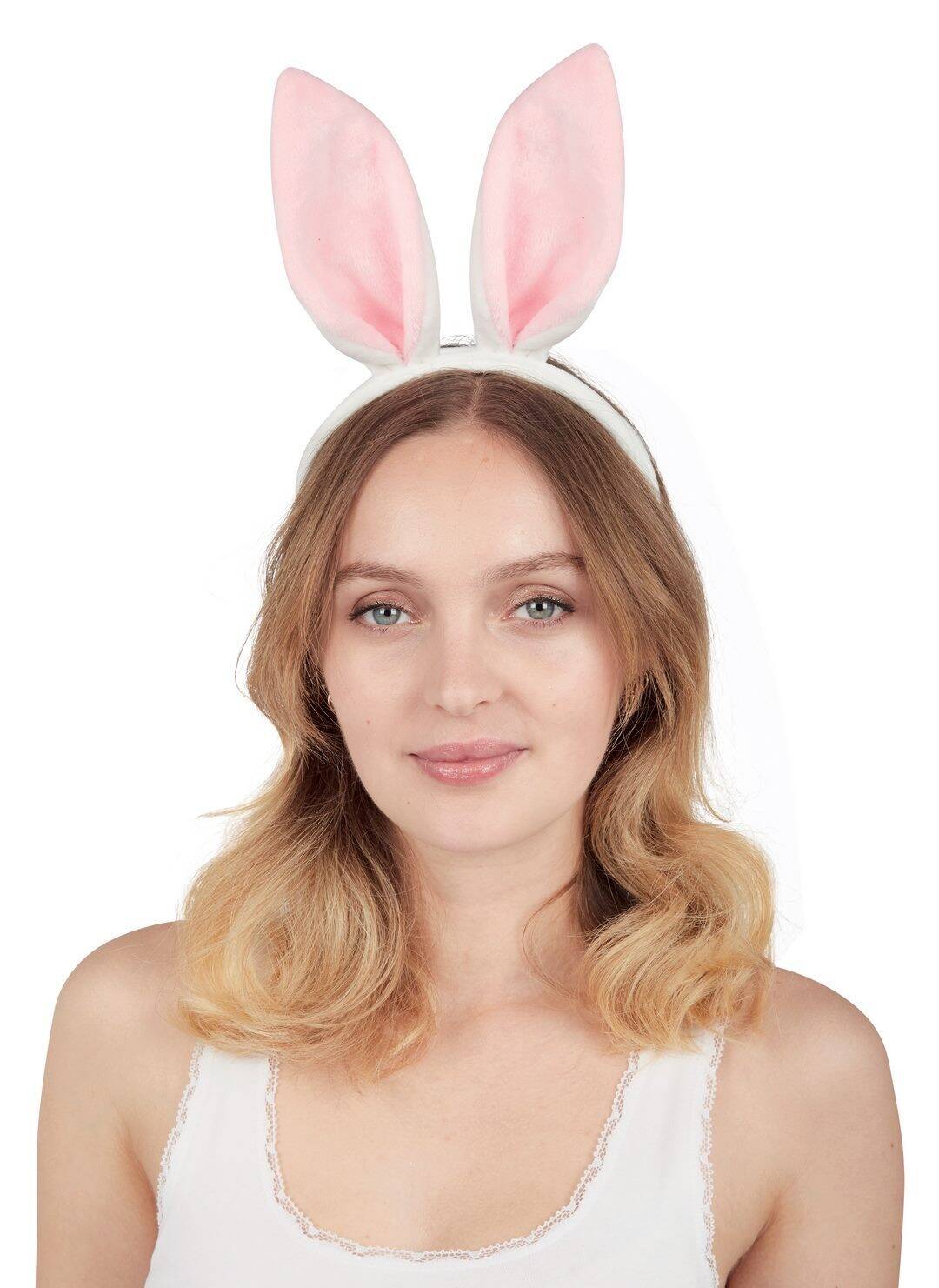 Serre-tête oreilles de lapin - rose, blanc