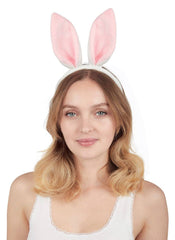 Serre-tête oreilles de lapin - rose, blanc