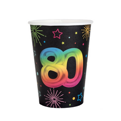 Verres en papier - Multicolore - 80 ans - /Pqt