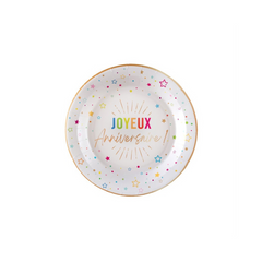 Assiettes à dessert - Joyeux Anniversaire - Blanc - /Pqt