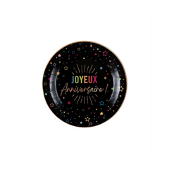 Assiettes à dessert - Joyeux Anniversaire - Noir - /Pqt