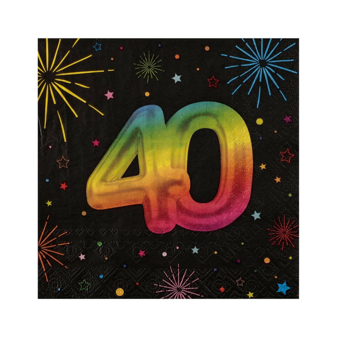 Serviettes de table - 40 ans - Multicolore - 12/Pqt