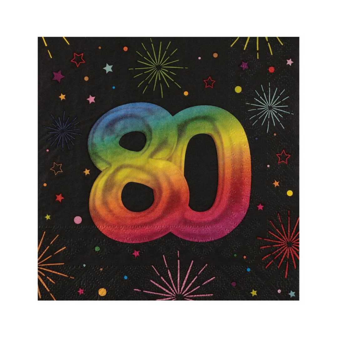 Serviettes de table - 80 ans - Multicolore - 12/Pqt