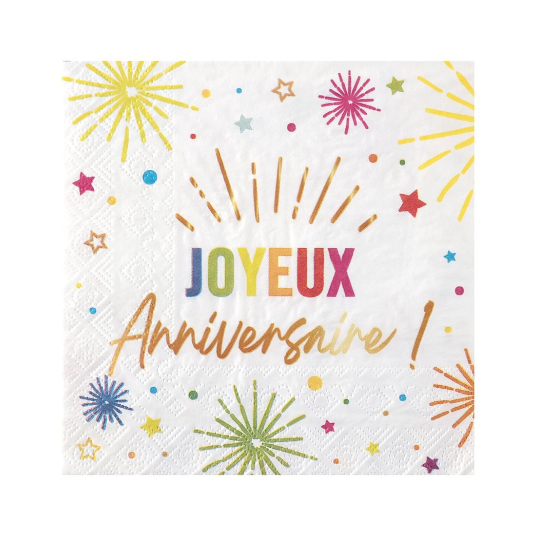 Serviettes de table - Joyeux Anniversaire - Blanc - 12/Pqt