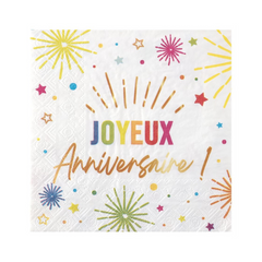 Serviettes de table - Joyeux Anniversaire - Blanc - 12/Pqt