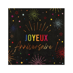 Serviettes de table - Joyeux Anniversaire - Noir - 12/Pqt
