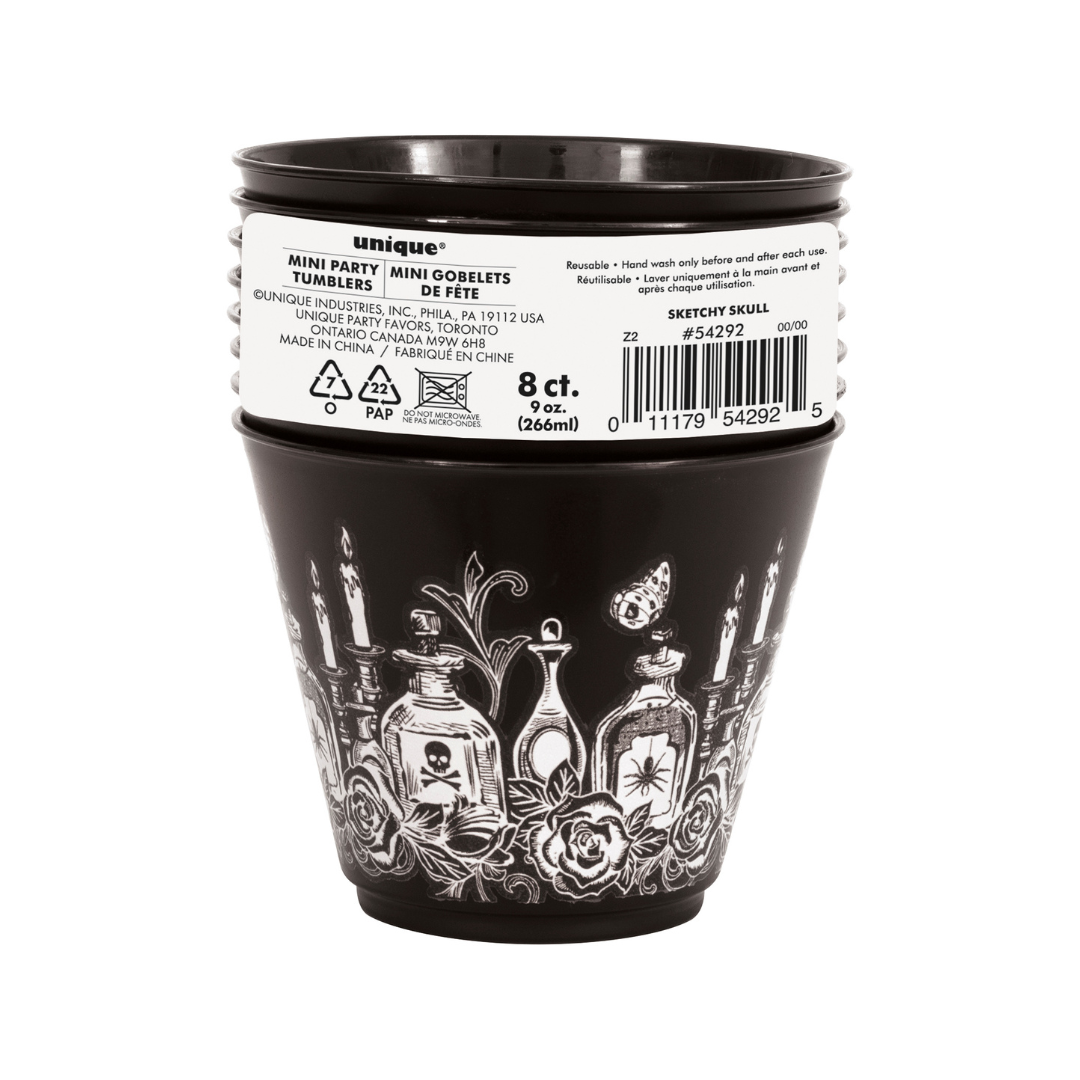 Verres en Plastique - Crâne Sommaire - 8/Pqt