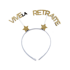 Serre-tête en paillette d'or - Vive la retraite - Blanc