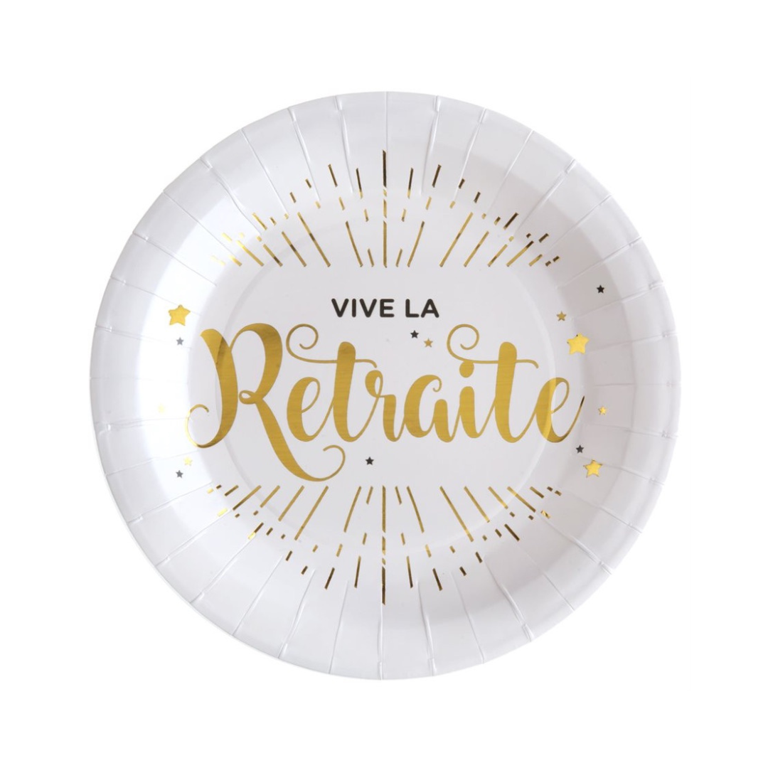 Assiettes à repas - Vive la retraite - Blanc - 9" - 10/Pqt