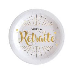 Assiettes à repas - Vive la retraite - Blanc - 9" - 10/Pqt