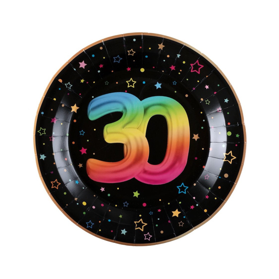 Assiettes à repas - Multicolore - 30 ans - 9" - 6/Pqt