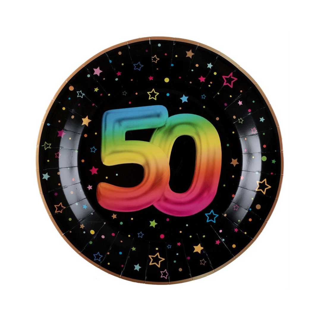 Assiettes à repas - Multicolore - 50 ans - 9" - 6/Pqt