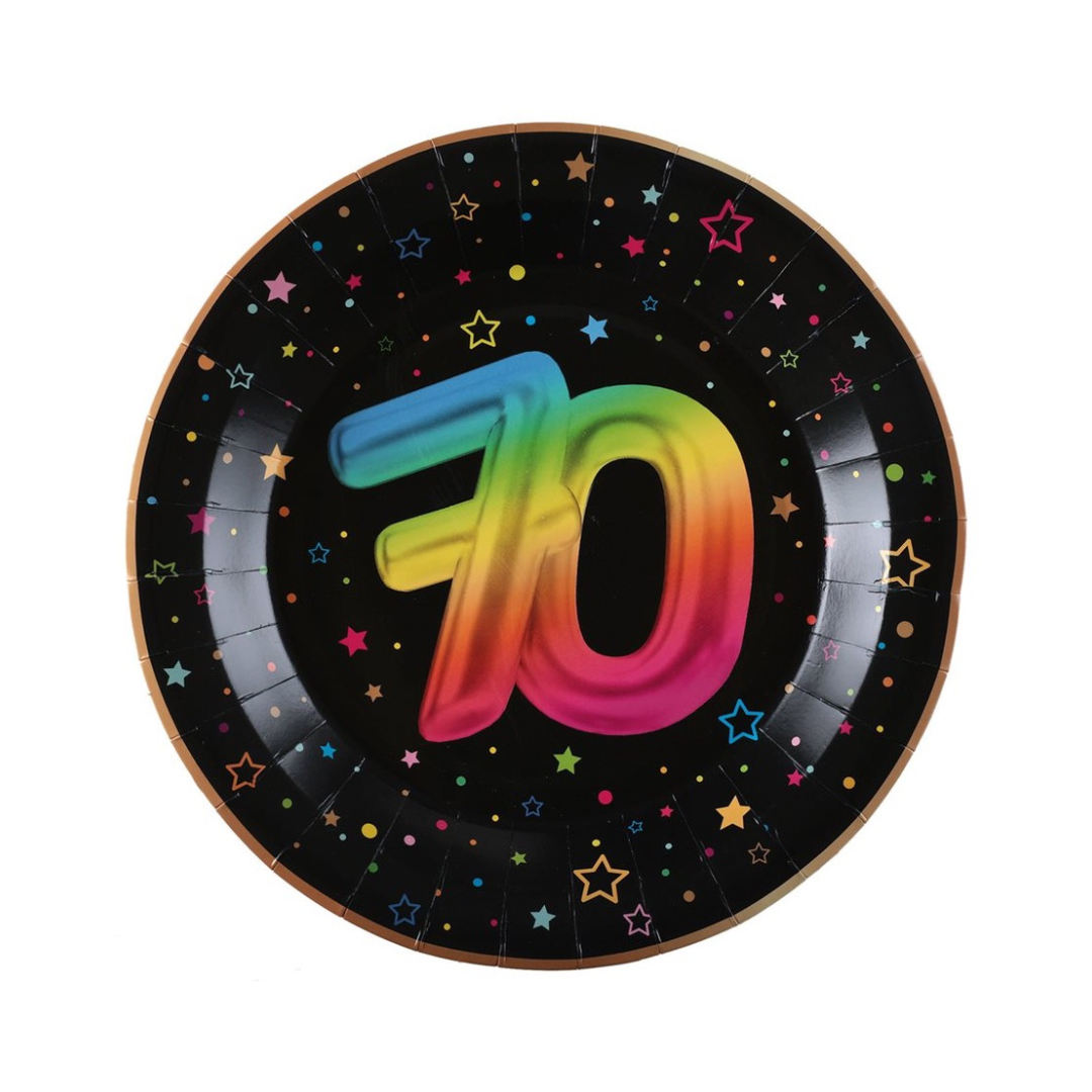 Assiettes à repas - Multicolore - 70 ans - 9" - 6/Pqt