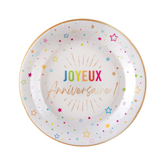 Assiettes à repas - Joyeux Anniversaire - Blanc - 9" - 6/Pqt