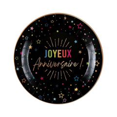 Assiettes à repas - Joyeux Anniversaire - Noir - 9" - 6/Pqt