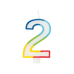 Chandelle d’anniversaire chiffre 2 – bordure arc-en-ciel Unique