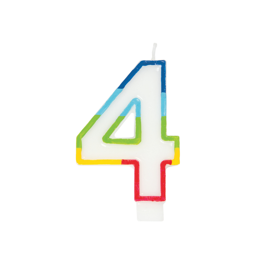 Chandelle d’anniversaire chiffre 4 – bordure arc-en-ciel Unique
