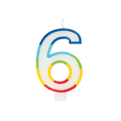 Chandelle d’anniversaire chiffre 6 – bordure arc-en-ciel Unique
