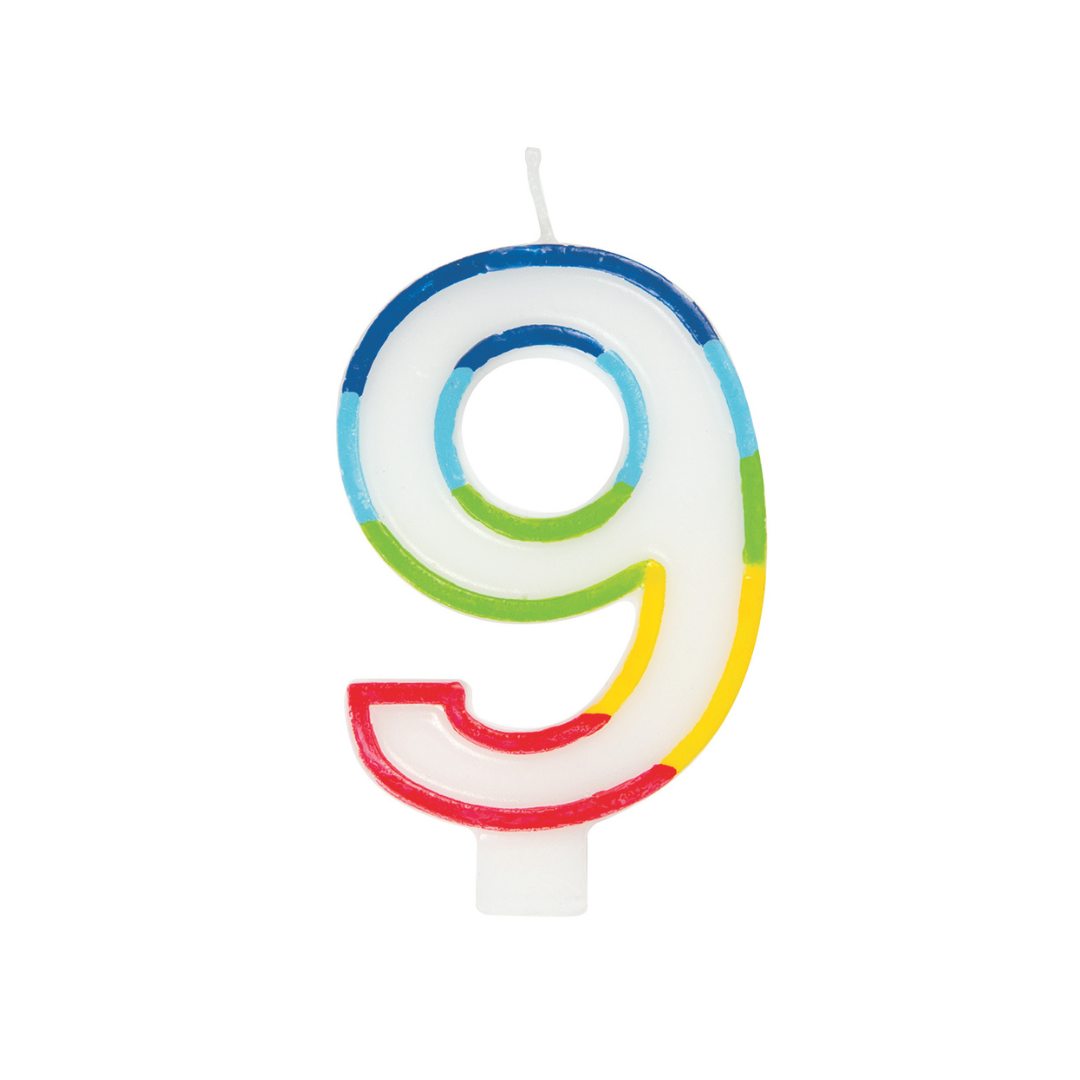 Chandelle d’anniversaire chiffre 9 – bordure arc-en-ciel Unique