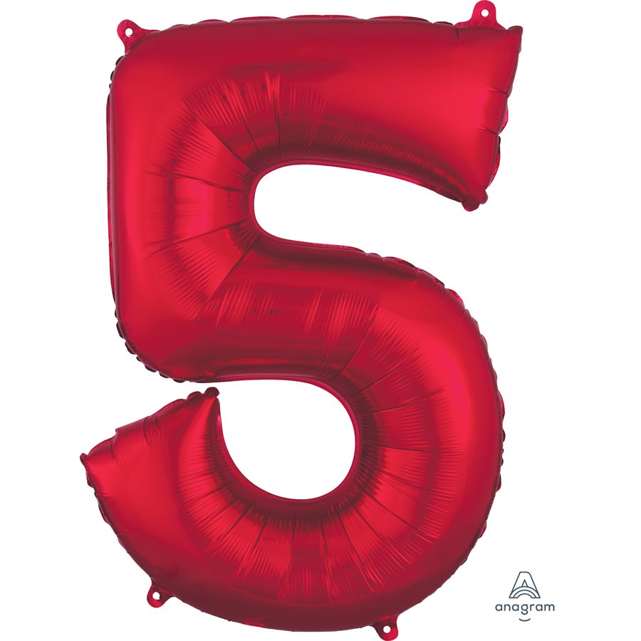 Mylar supershape - Chiffre 5 - Rouge - 34"
