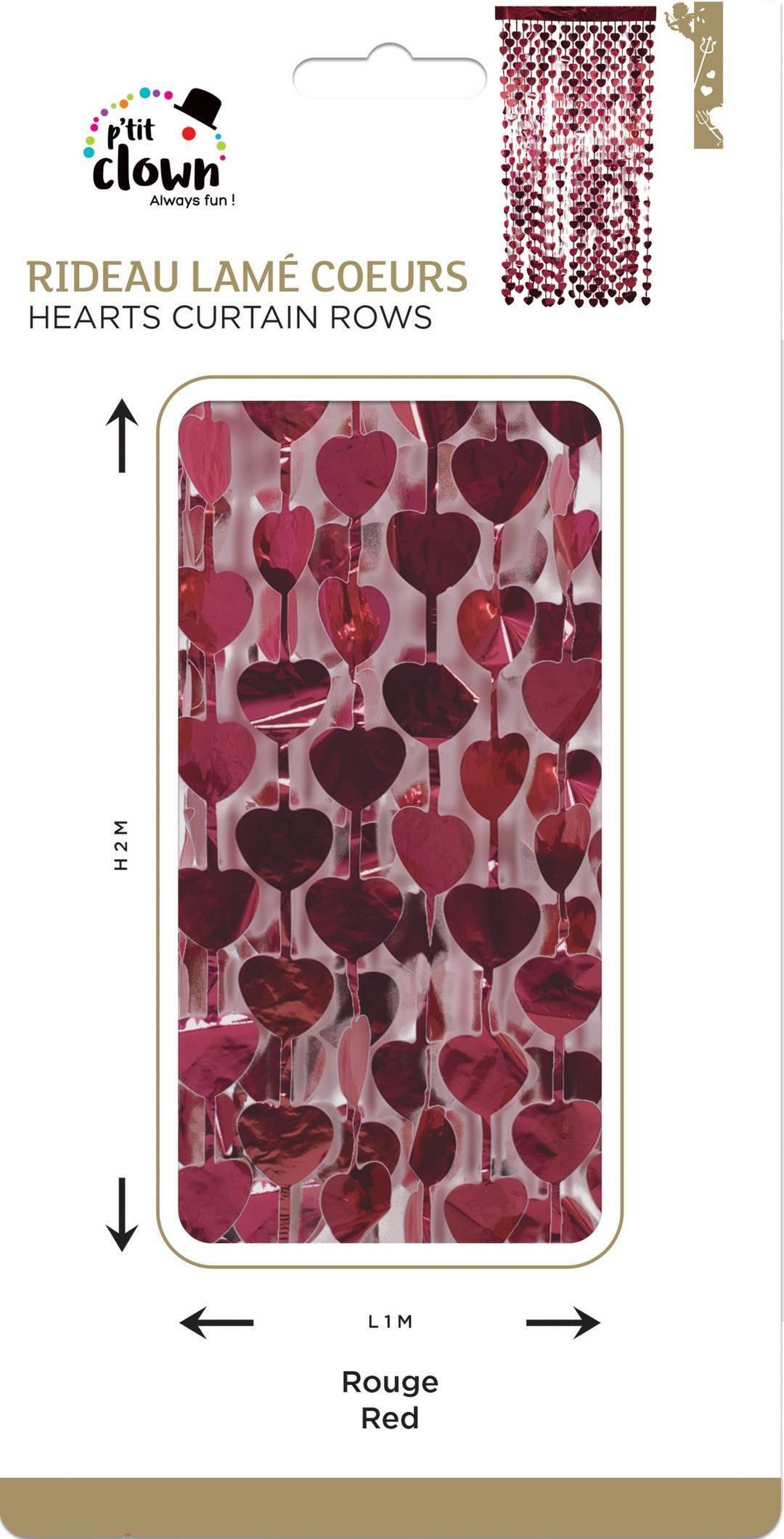 Rideau lamé - 2m - cœur rouge