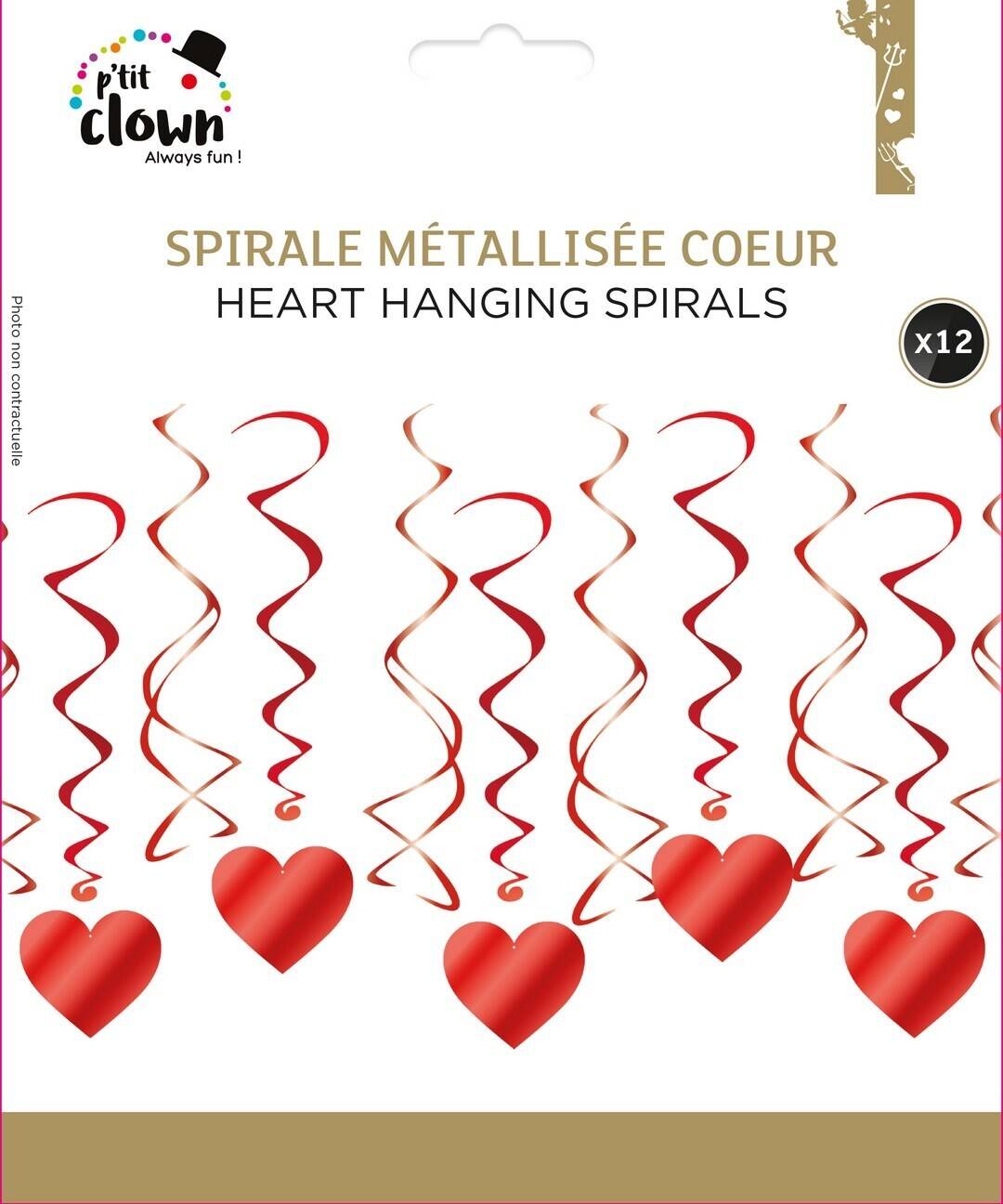 Spirale métallisée à suspendre - cœur - rouge - lot de 12