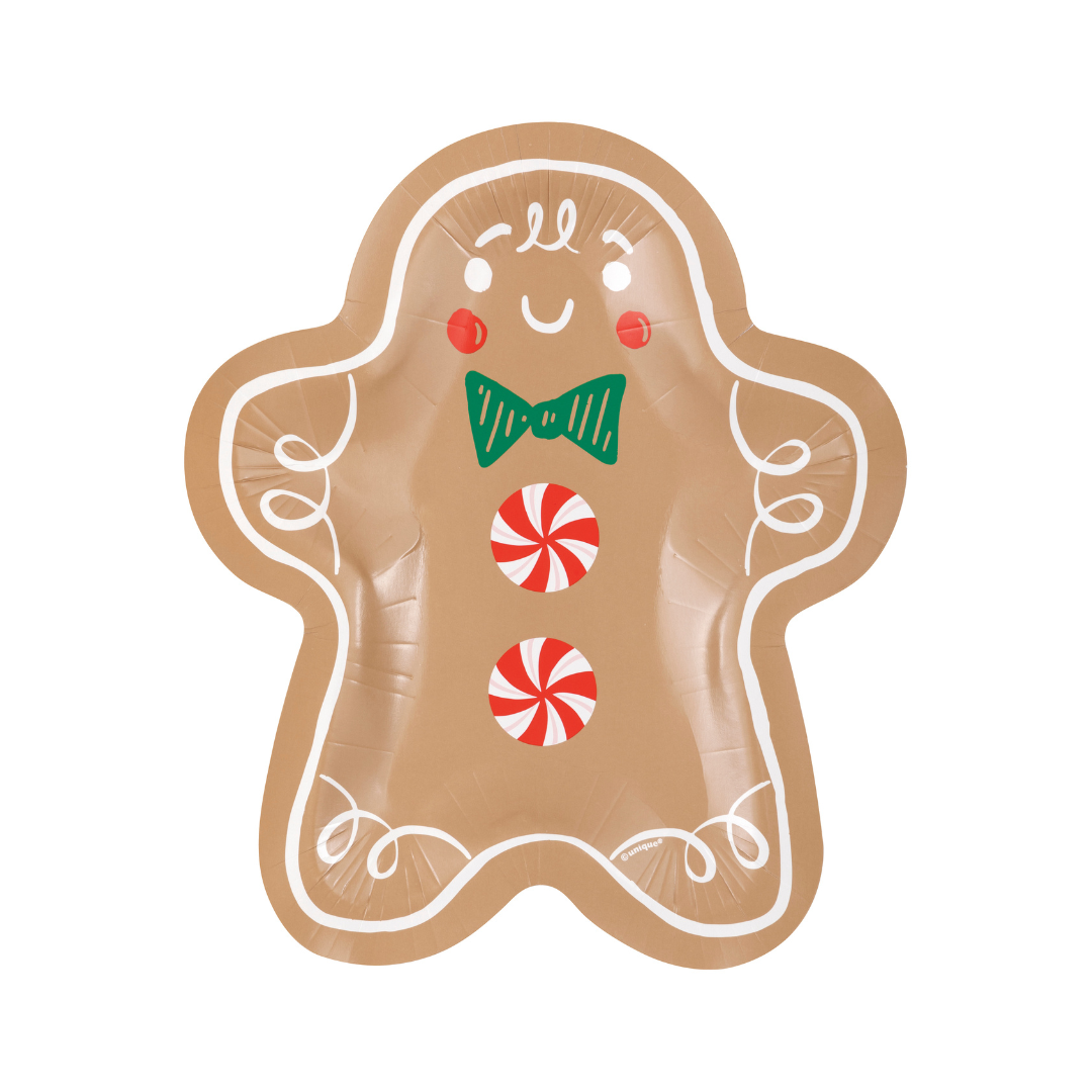 Assiettes en forme de bonhomme en pain d’épice – Noël Pain d’Épice – 8,25 po – 8/Pqt