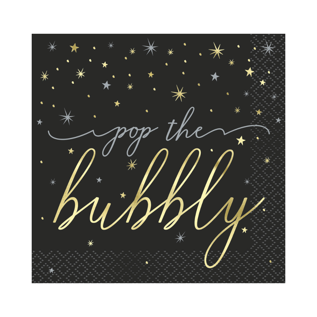 Serviettes à breuvage – Nouvel An Disco – “Pop the Bubbly” – 16/Pqt Unique