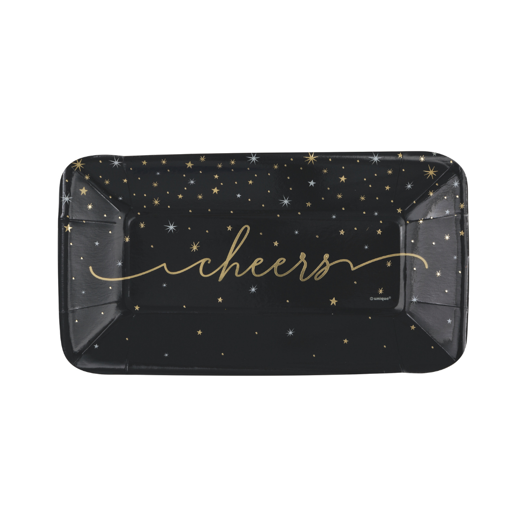 Assiettes à apéritif – Nouvel An Disco – “Cheers” – 9" x 5" – 8/Pqt 