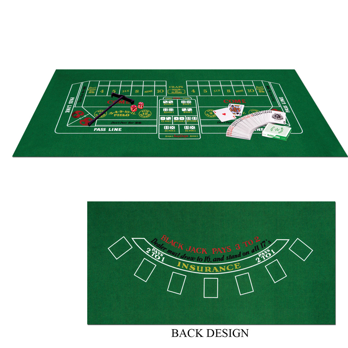 Ensemble Blackjack/Craps - tapis de jeu et râteau