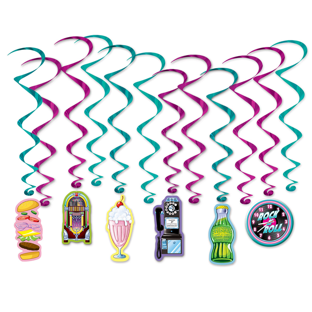 Décorations tourbillons - Thème diner rétro – 12/Pqt