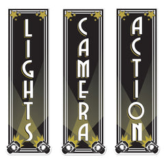 Décorations pour mur - LIGHTS - CAMERA - ACTION - 3/Pqt