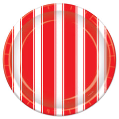 Assiettes à Repas - Rayures rouge et Blanc - 9" - 8/Pqt