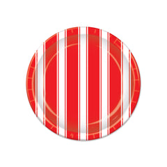 Assiettes à Dessert - Rayures rouge et Blanc - 7" - 8/Pqt