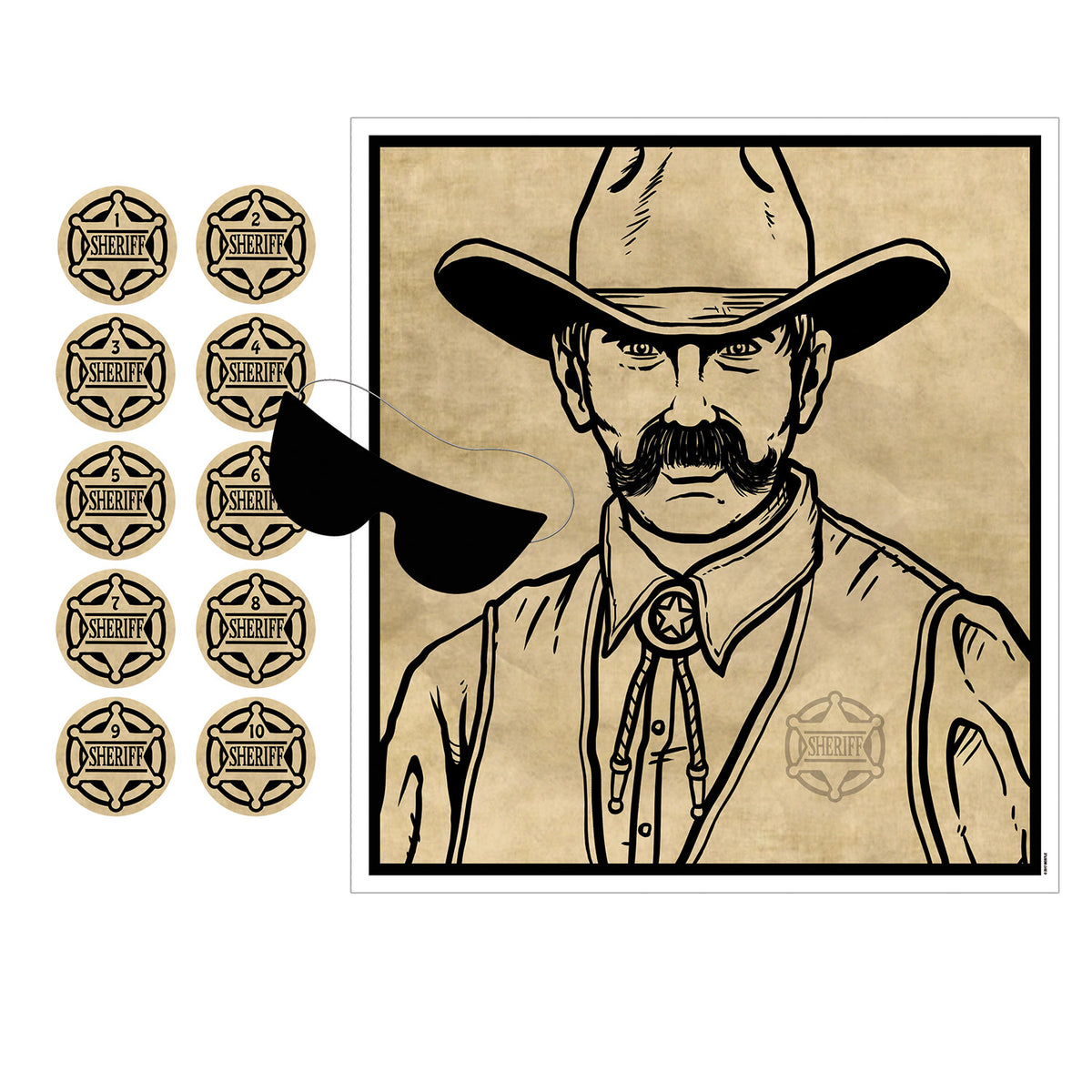 Jeu du Badge À Épingler Sur le Shérif - 10 Badges et 1 Masque