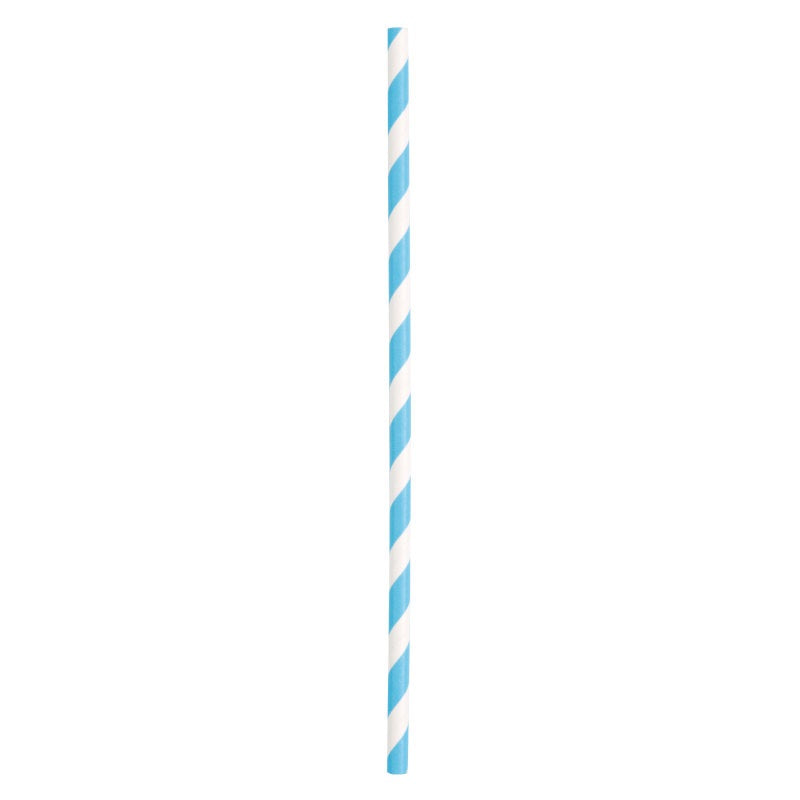 Pailles en papier rayées - Bleu Poudre - 10/Pqt