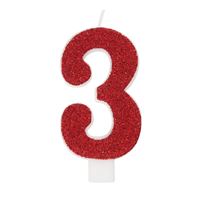 Chandelle d’anniversaire - Chiffre 3 - Pailletée – Couleurs assorties