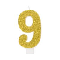 Chandelle d’anniversaire - Chiffre 9 - Pailletée – Couleurs assorties