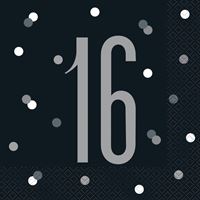 Serviettes de Table - GLITZ 16 - Noir et Argent - 16/Pqt