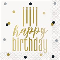 Serviettes à Breuvage - Happy Birthday - Métallique - 16/Pqt