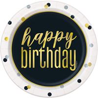 Assiettes à Dessert - Happy Birthday - Métallique - 7" - 8/Pqt