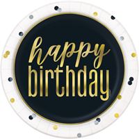 Assiettes à Repas - Happy Birthday - Métallique - 9" - 8/Pqt