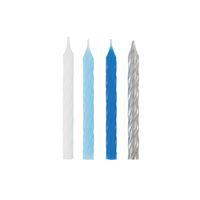 Bougies d’Anniversaire Spirales - Bleu, Blanc et Argent - 24/Pqt