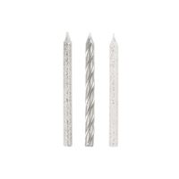 Bougies d’Anniversaire Spirales - Argent Pailleté et Couleurs Assorties - 24/Pqt