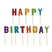 Bougies pour Gâteau - Happy Birthday Arc-en-ciel Pailleté - 13 mcx