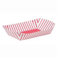 Plateaux à collations en papier rayés - Rouge et Blanc – 4/Pqt