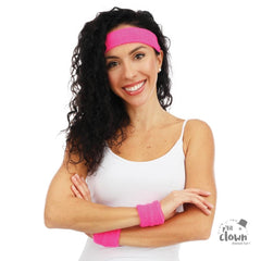 Bandeau et poignets éponge - rose fluo
