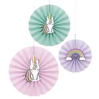 Décorations éventails en papier - Licornes étoilées - 3/Pqt