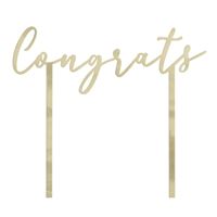 Pique à gâteau - Congrats - en plastique - Métallisé or