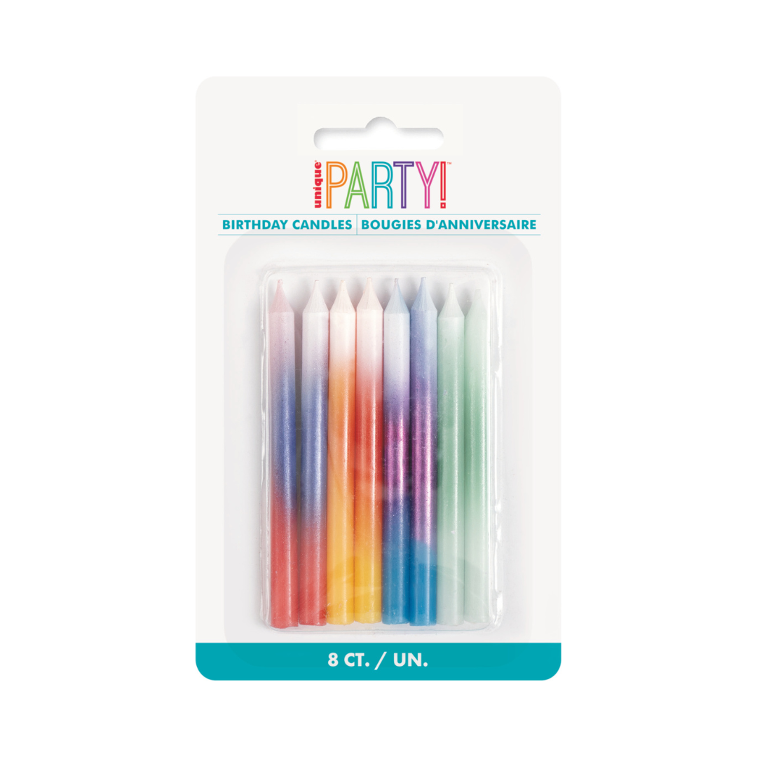 Chandelles d’anniversaire dégradées (ombré) assorties – 8/Pqt Unique